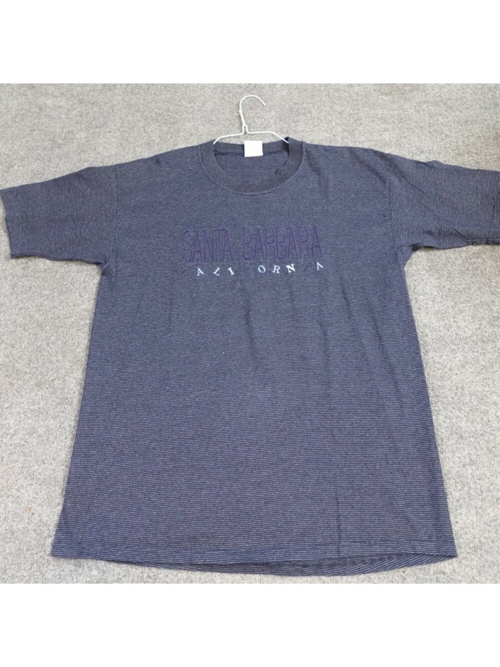 Vintage Santa Barbara California Shirt Medium Blue Striped  Embroidered
